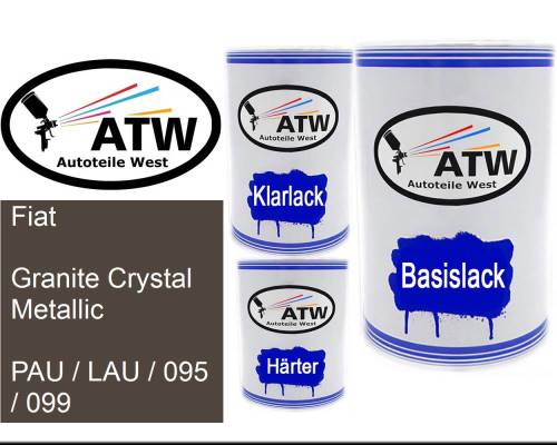 Fiat, Granite Crystal Metallic, PAU / LAU / 095 / 099: 500ml Lackdose + 500ml Klarlack + 250ml Härter - Set, von ATW Autoteile West.